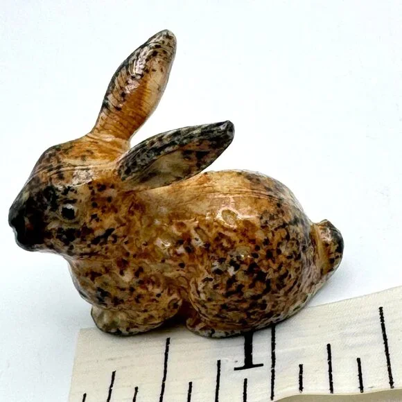 Brown Bunny Rabbit Miniature Figurine Glazed Vintage Ceramic Mottled - Picture 3 of 8